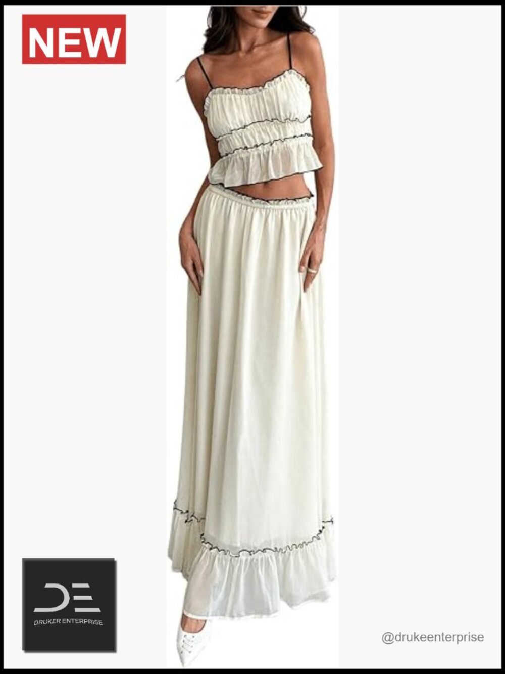2 Piece Skirt Set Cami Top & Maxi Skirt Ruffle Hem Vacation Set